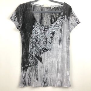 MISS ME Sheer Silver Bejeweled Wing T Shirt XL